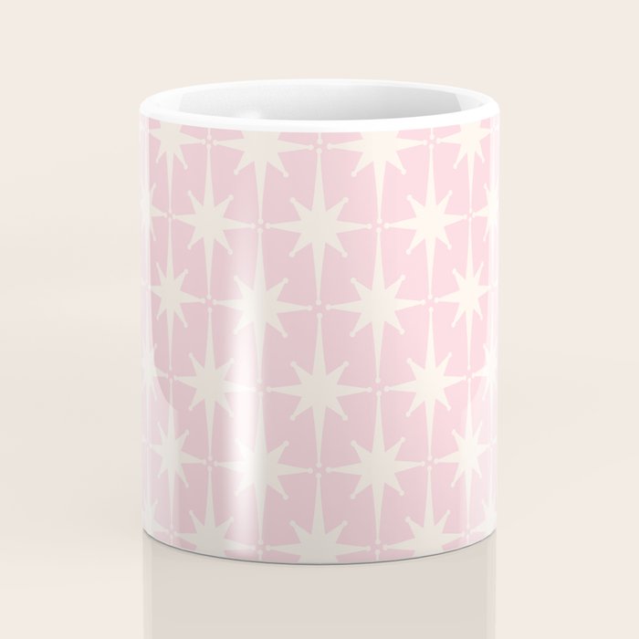 Midcentury Modern Atomic Starburst Pattern Baby Pink and Cream  Coffee Mug Gallery Image 4