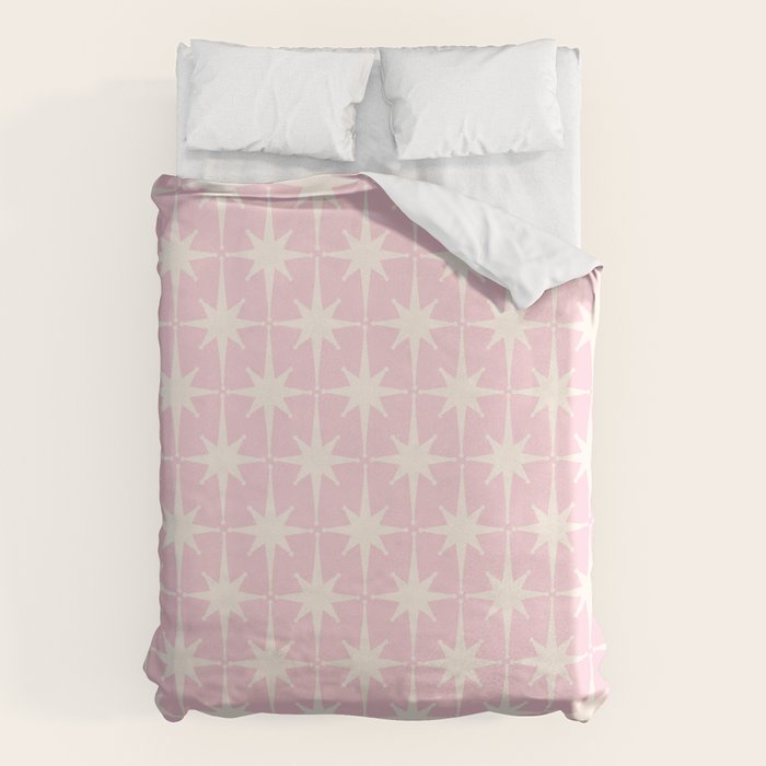 Midcentury Modern Atomic Starburst Pattern Baby Pink and Cream  Duvet Cover Gallery Image 6