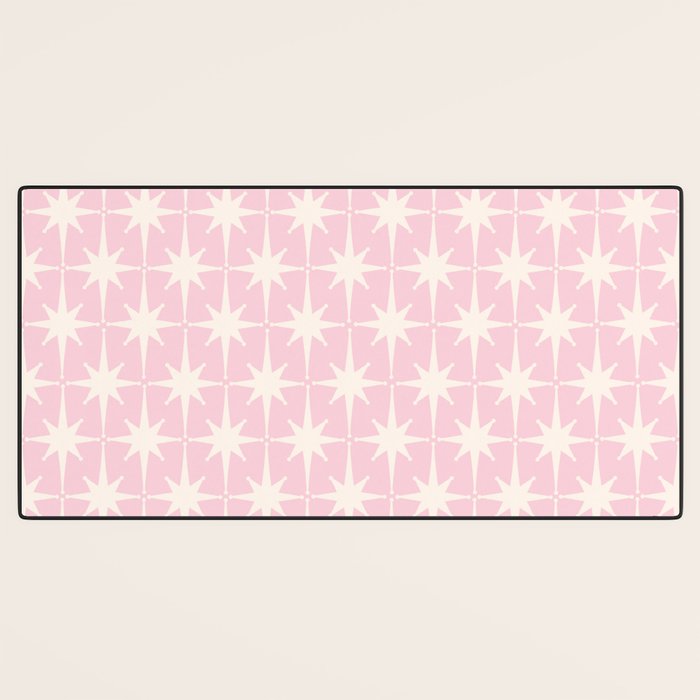 Midcentury Modern Atomic Starburst Pattern Baby Pink and Cream  Desk Mat Gallery Image 3