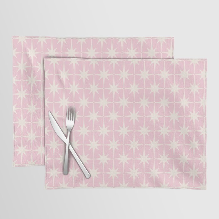 Midcentury Modern Atomic Starburst Pattern Baby Pink and Cream  Placemat Gallery Image 1