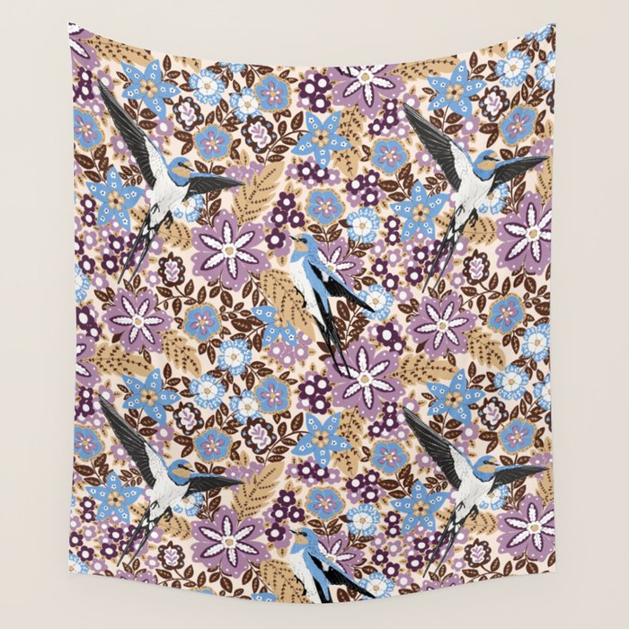 Vintage Floral Swallow Wall Tapestry Gallery Image 1