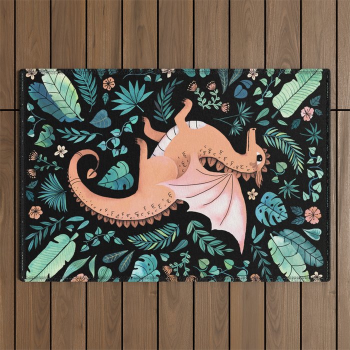 Tropical Dragon in Peach Outdoor Rug Gallery Image 1