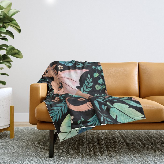 Tropical Dragon in Peach Throw Blanket Gallery Image 1