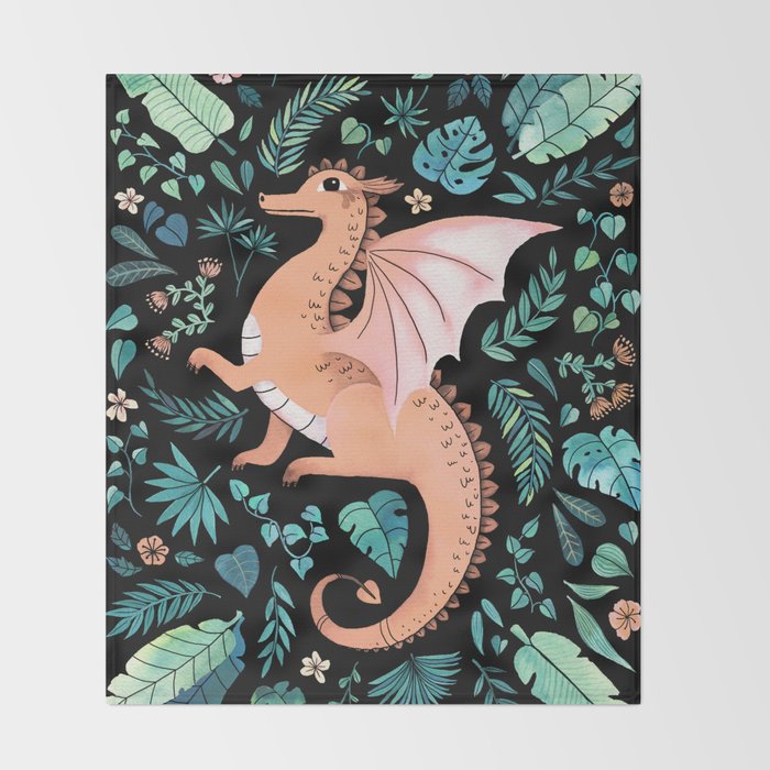 Tropical Dragon in Peach Throw Blanket Gallery Image 2