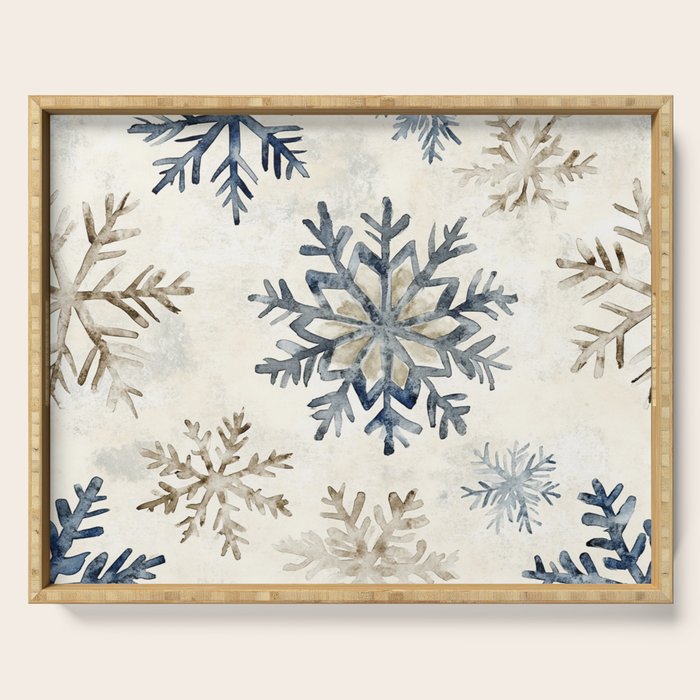 Blue Beige Winter Snowflakes Watercolor Illustration Serving Tray Gallery Image 1