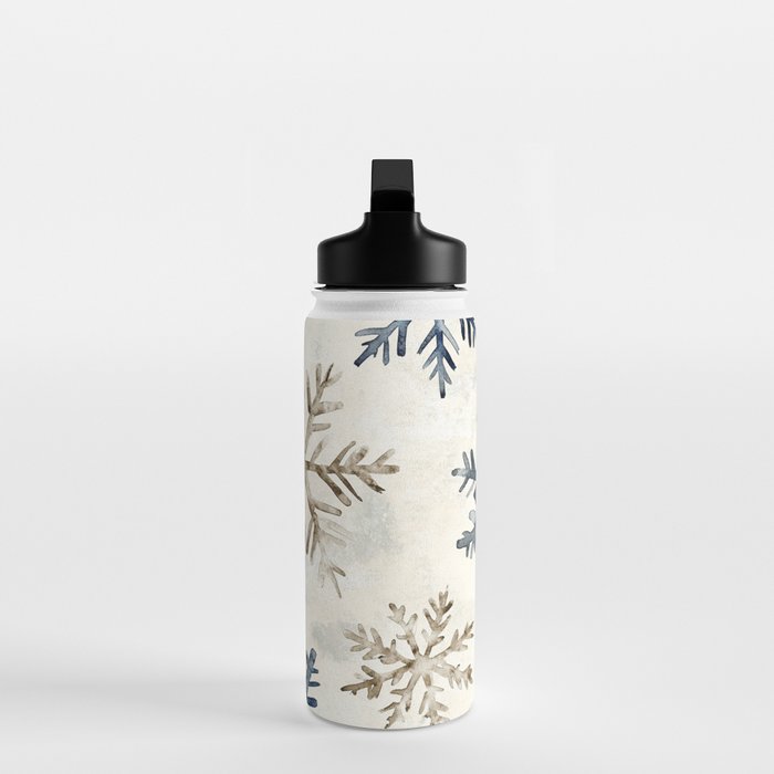 Blue Beige Winter Snowflakes Watercolor Illustration Water Bottle Gallery Image 3