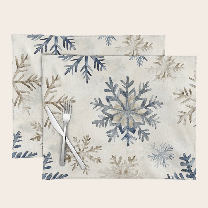 Blue Beige Winter Snowflakes Watercolor Illustration Placemat Gallery Image 1