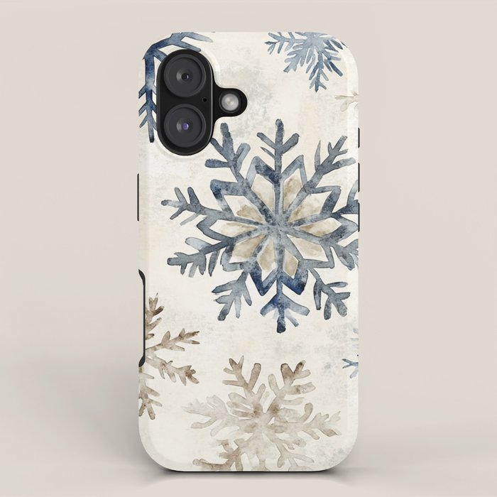 Blue Beige Winter Snowflakes Watercolor Illustration iPhone Case Gallery Image 1