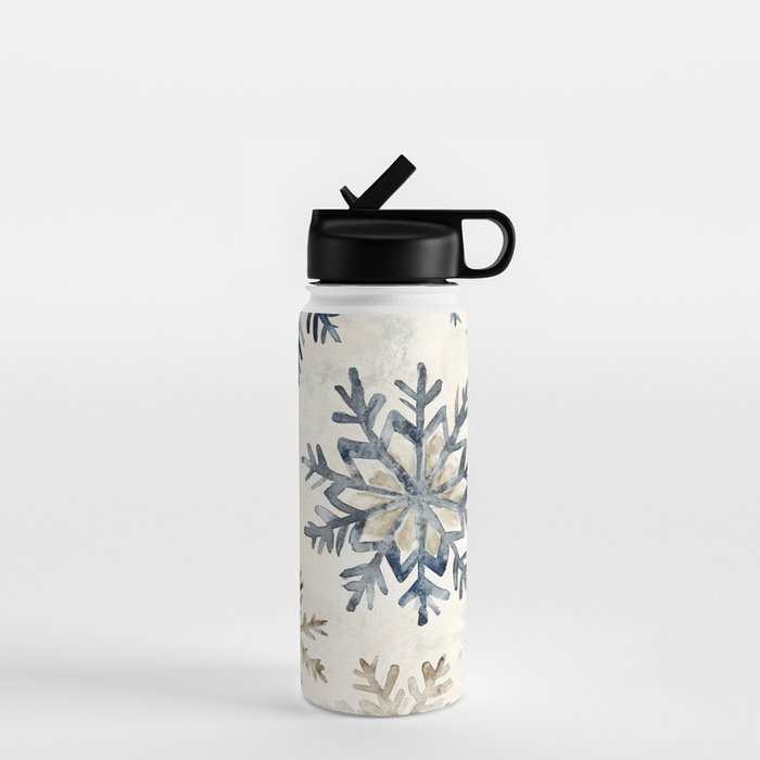Blue Beige Winter Snowflakes Watercolor Illustration Water Bottle Gallery Image 1