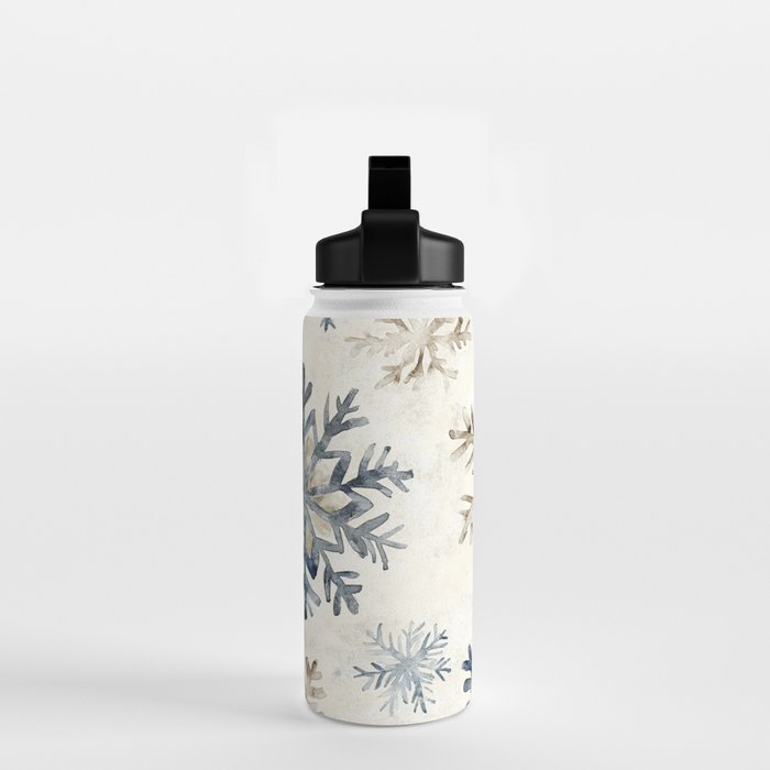 Blue Beige Winter Snowflakes Watercolor Illustration Water Bottle Gallery Image 2