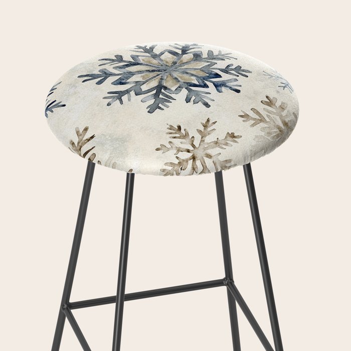 Blue Beige Winter Snowflakes Watercolor Illustration Stool Gallery Image 2