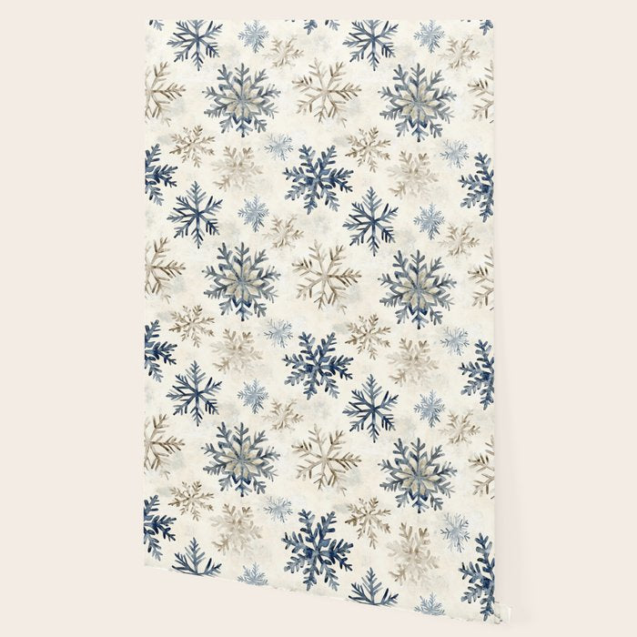 Blue Beige Winter Snowflakes Watercolor Illustration Wallpaper Gallery Image 2