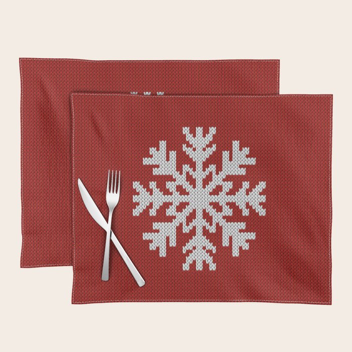 Classic Red Christmas white snowflake knit Placemat Gallery Image 1