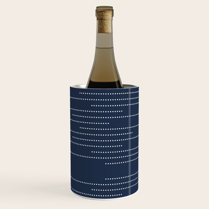 Blue and White Minimal Striped, Dots Pattern Wine Chiller Gallery Image 2