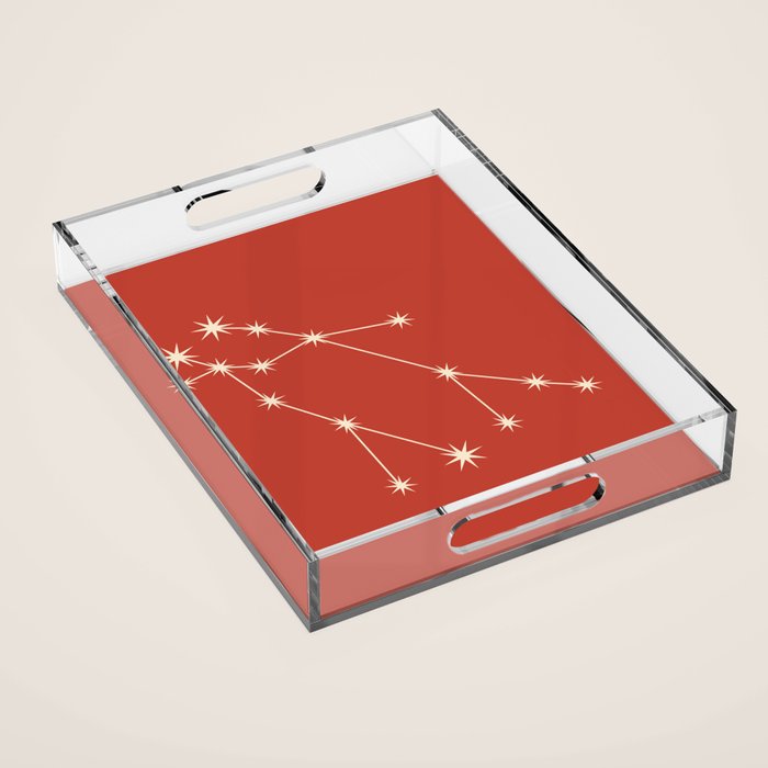 Gemini Zodiac Star Constellation Line Art Red Acrylic Tray Gallery Image 1