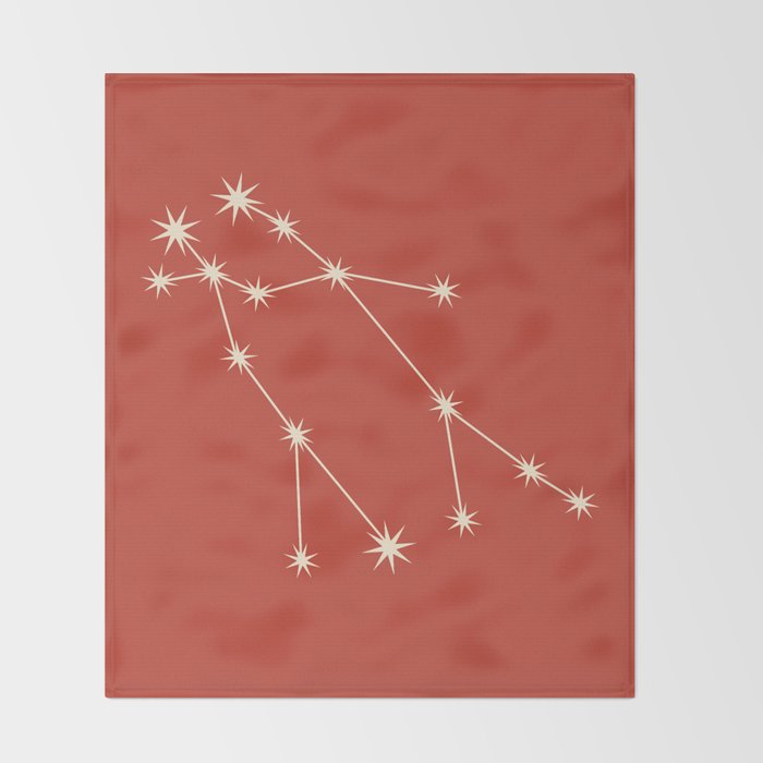 Gemini Zodiac Star Constellation Line Art Red Throw Blanket Gallery Image 2