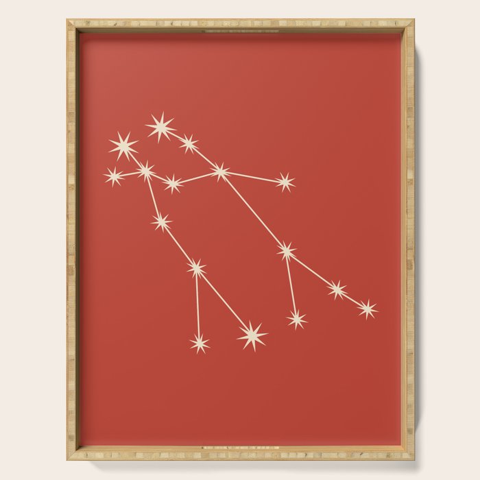 Gemini Zodiac Star Constellation Line Art Red Serving Tray Gallery Image 1