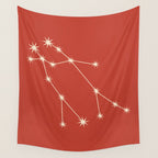 Gemini Zodiac Star Constellation Line Art Red Wall Tapestry Gallery Image 4