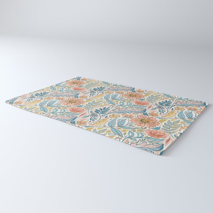 Soft Peach and Blue Art Nouveau Floral Rug Gallery Image 3
