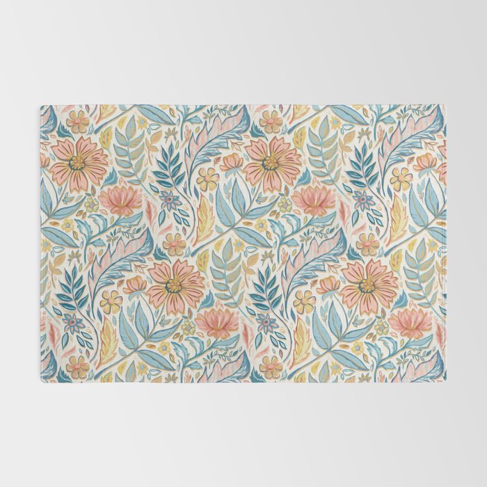 Soft Peach and Blue Art Nouveau Floral Rug Gallery Image 2