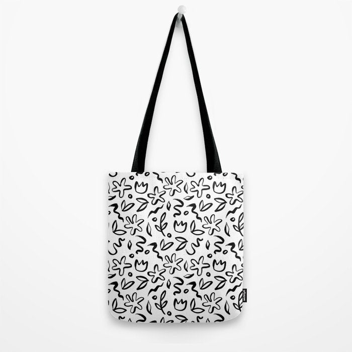 Black and white floral nature art doodle pattern Tote Bag Gallery Image 2