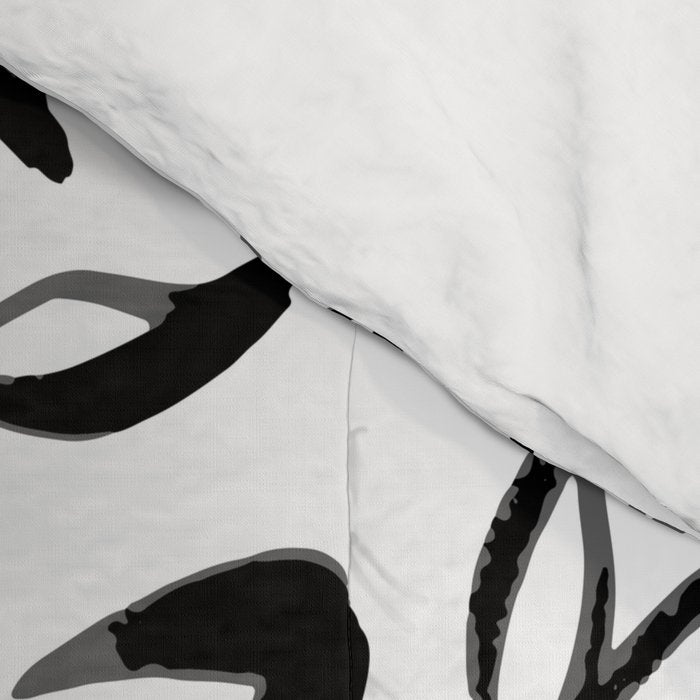Black and white floral nature art doodle pattern Comforter Gallery Image 4