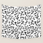 Black and white floral nature art doodle pattern Wall Tapestry Gallery Image 4