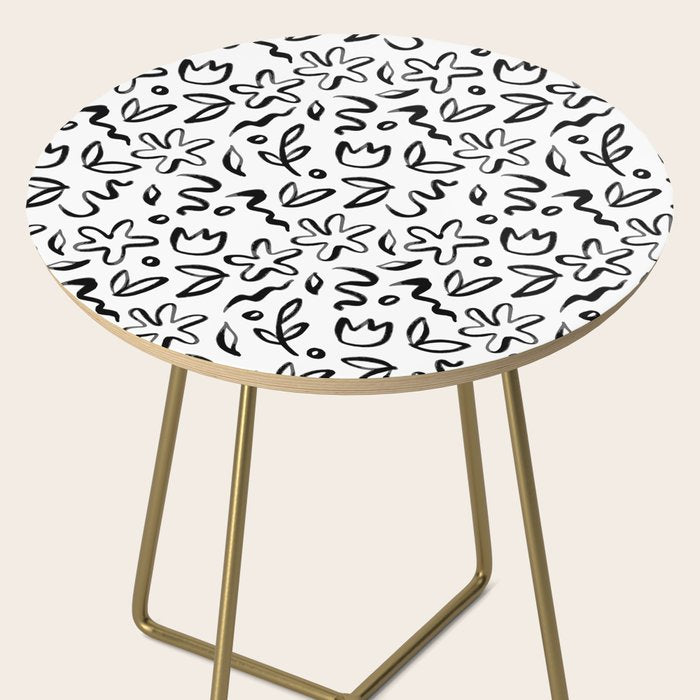 Black and white floral nature art doodle pattern Side Table Gallery Image 2