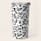Black and white floral nature art doodle pattern Travel Mug Gallery Image 2