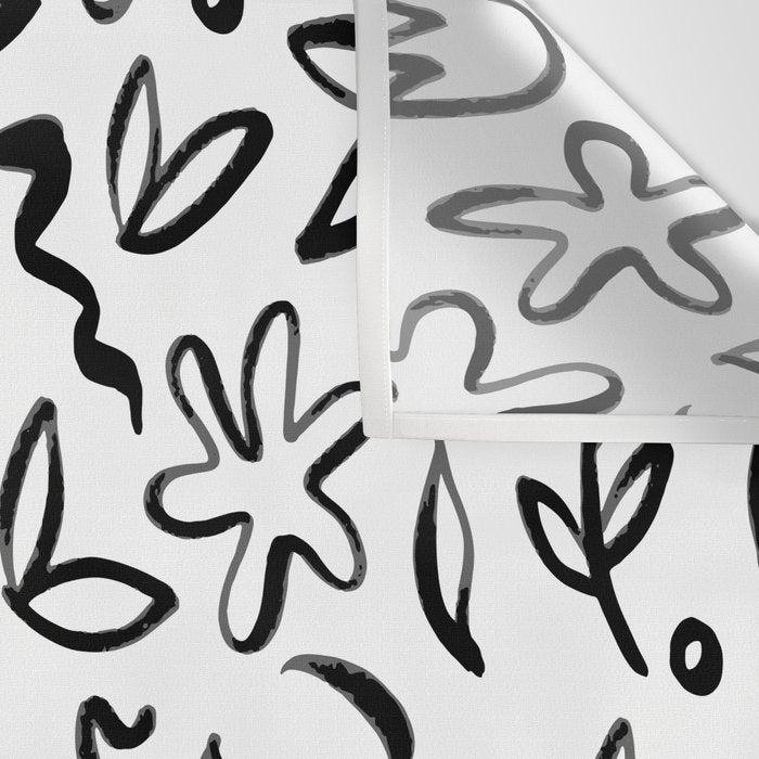 Black and white floral nature art doodle pattern Wall Tapestry Gallery Image 3