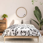 Black and white floral nature art doodle pattern Comforter Gallery Image 3