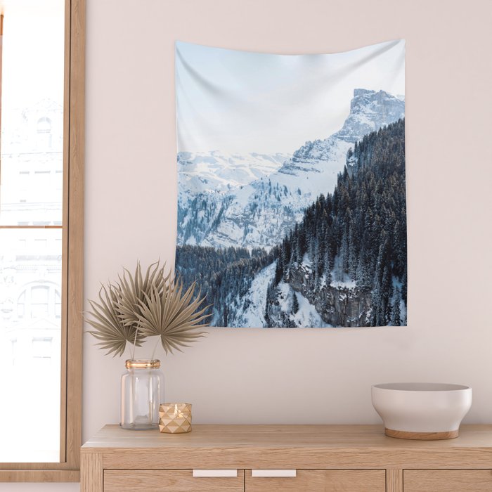Snowy Mountain Landscape Wall Tapestry Gallery Image 2