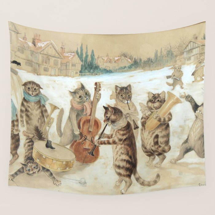 'Carol Singing Cats' Funny Vintage Christmas Louis Wain Wall Tapestry Gallery Image 4