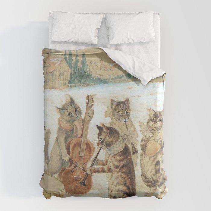 'Carol Singing Cats' Funny Vintage Christmas Louis Wain Duvet Cover Gallery Image 6