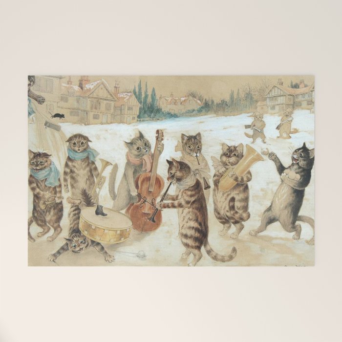 'Carol Singing Cats' Funny Vintage Christmas Louis Wain Welcome Mat Gallery Image 1