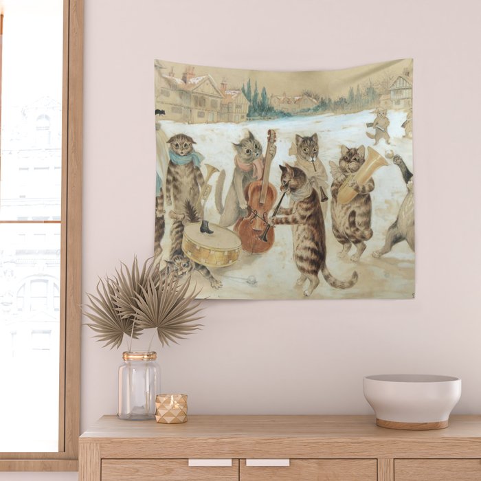 'Carol Singing Cats' Funny Vintage Christmas Louis Wain Wall Tapestry Gallery Image 2