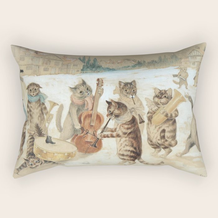'Carol Singing Cats' Funny Vintage Christmas Louis Wain Rectangular Pillow Gallery Image 1