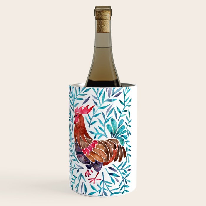 Le Coq - Watercolor Rooster with Turquoise Leaves Wine Chiller Gallery Image 3
