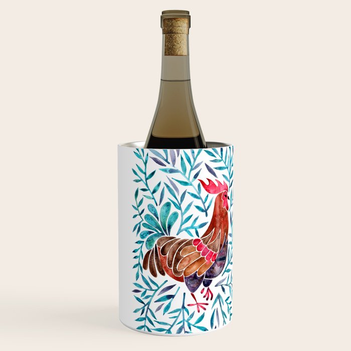 Le Coq - Watercolor Rooster with Turquoise Leaves Wine Chiller Gallery Image 2