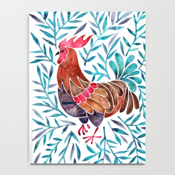 Le Coq - Watercolor Rooster with Turquoise Leaves Notebook Gallery Image 4