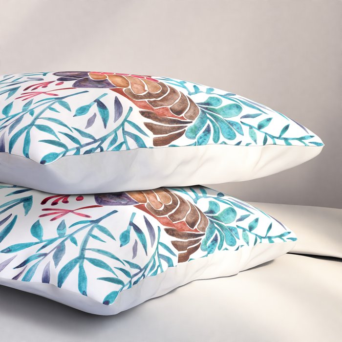Le Coq - Watercolor Rooster with Turquoise Leaves Pillow Sham Gallery Image 3