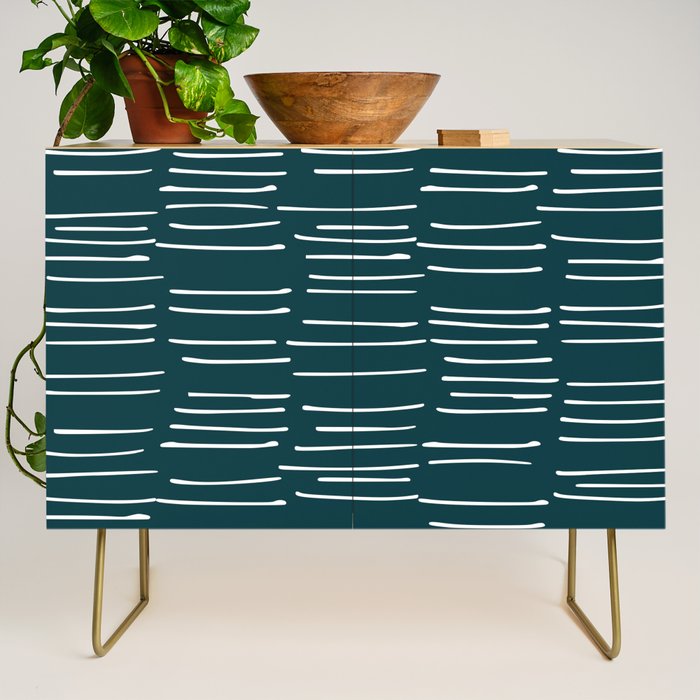 Abstract Stripes in Dark Teal Credenza Gallery Image 1