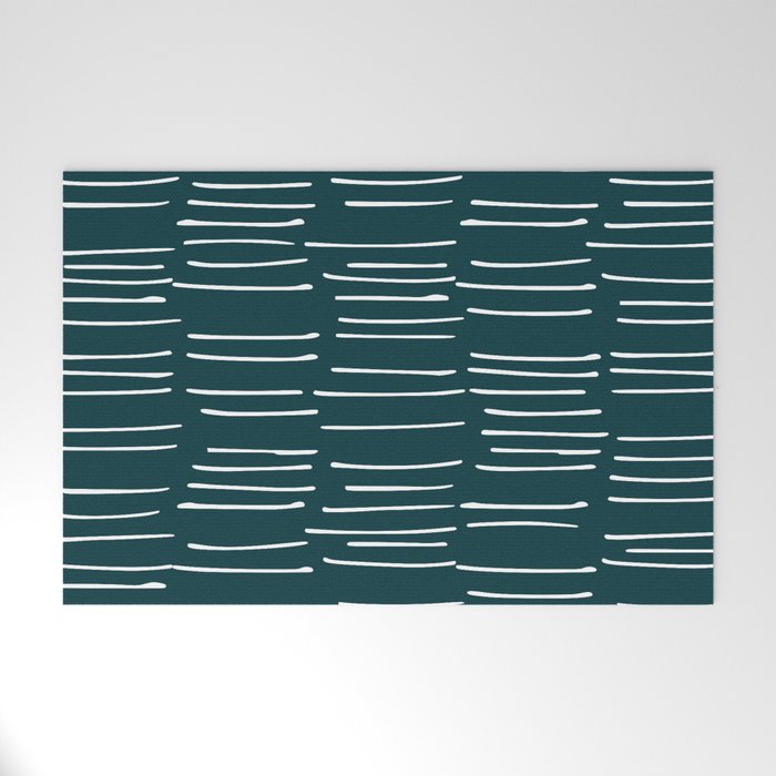 Abstract Stripes in Dark Teal Welcome Mat Gallery Image 1