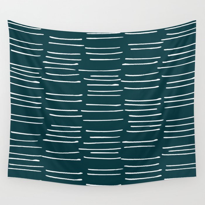 Abstract Stripes in Dark Teal Wall Tapestry Gallery Image 1