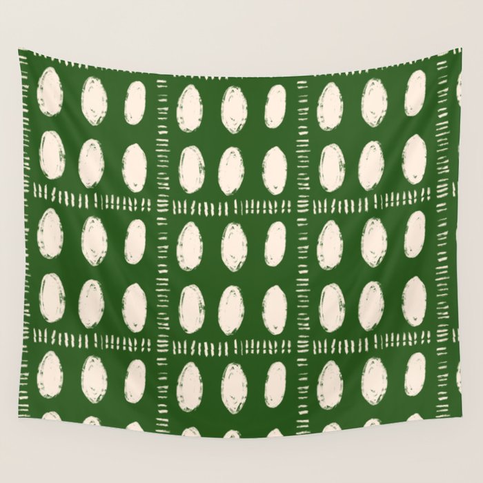 Green Boho Quilt Pattern Wall Tapestry Gallery Image 4