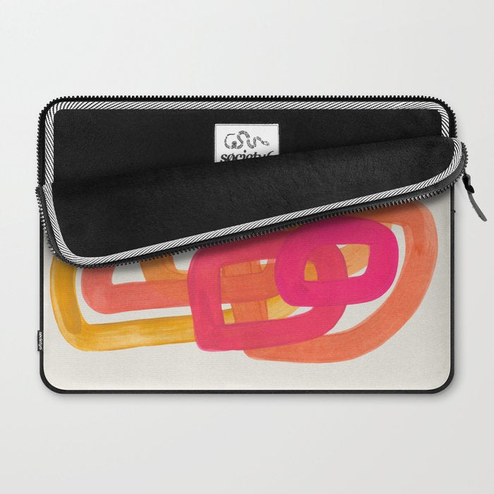 Funky Retro 70's Style Pattern Orange Pink Greindent Striped Circles Mid Century Colorful Pop Art Laptop Sleeve Gallery Image 2