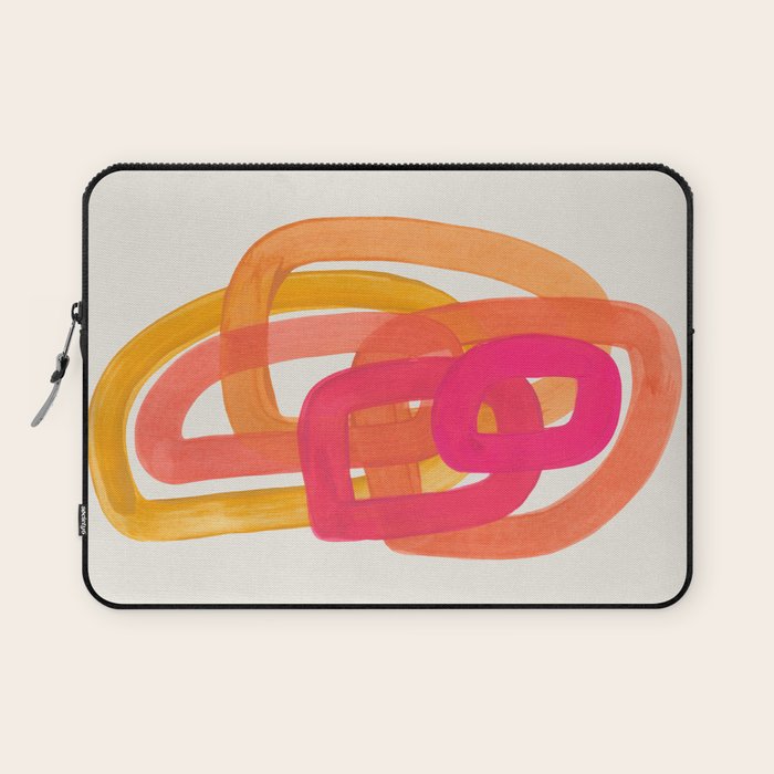 Funky Retro 70's Style Pattern Orange Pink Greindent Striped Circles Mid Century Colorful Pop Art Laptop Sleeve Gallery Image 1