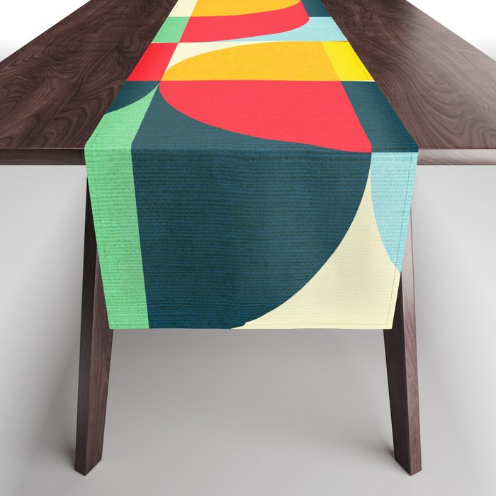 Mid Century Bauhaus Geometric Pattern Table Runner Gallery Image 1