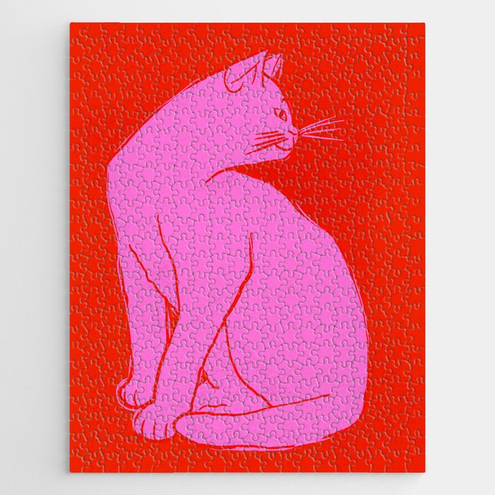 Pink Color Block Cat Jigsaw Puzzle Gallery Image 1