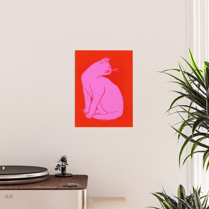 Pink Color Block Cat Poster Gallery Image 2